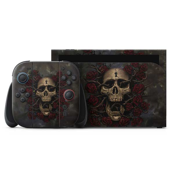 Liquid Blue Skull Entwined with Roses Nintendo Switch 2 (2025) with Joy-Con Skin