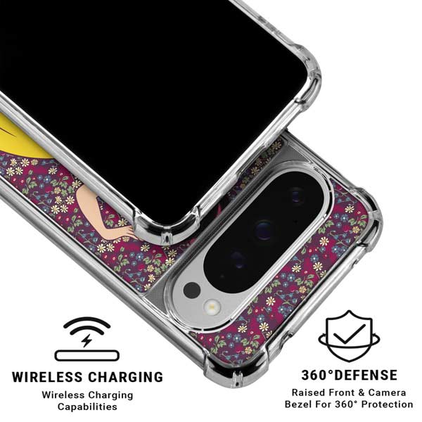 Disney Snow White Character with Floral Pattern Google Pixel 10 Pro Clear Case
