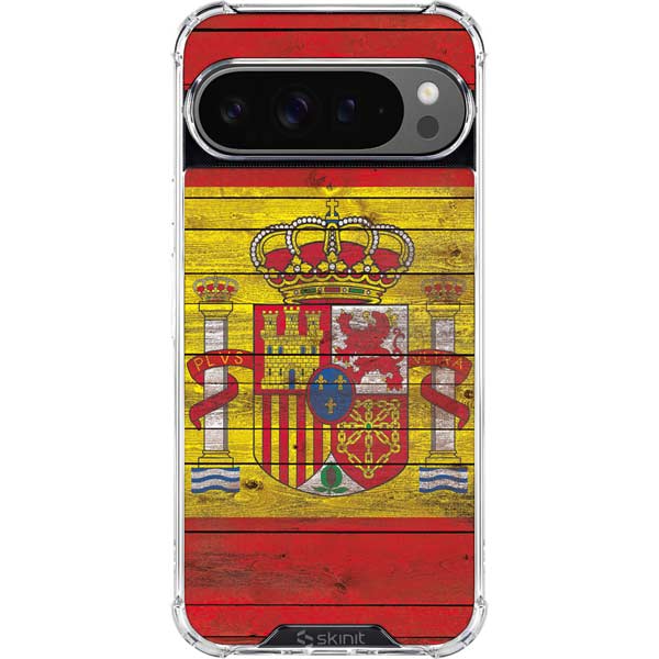 Spain Flag Dark Wood Google Pixel 10 Pro Clear Case