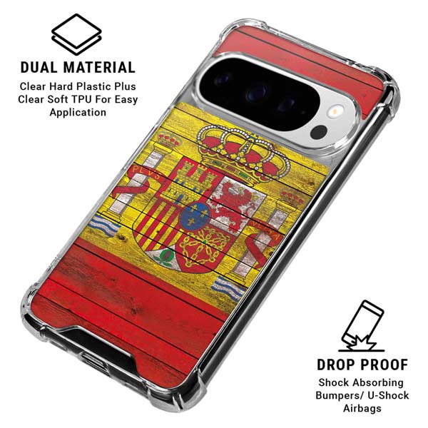 Spain Flag Dark Wood Google Pixel 10 Pro Clear Case