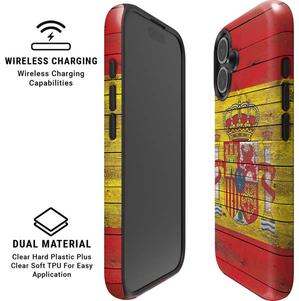 Spain Flag Dark Wood iPhone 16 Magsafe Impact Case