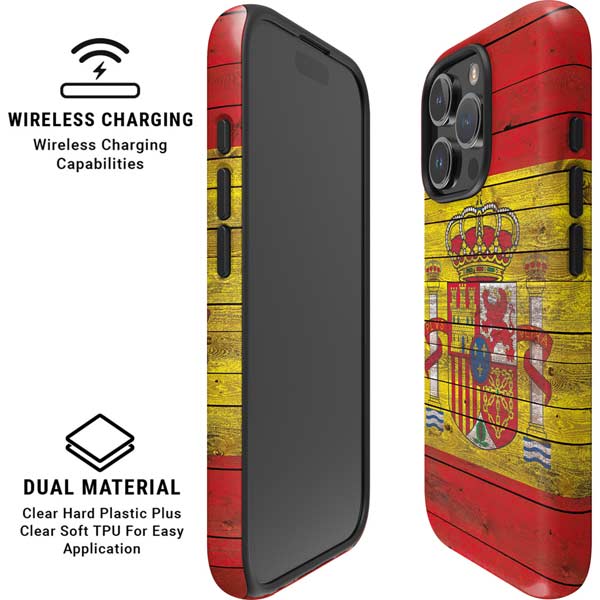 Spain Flag Dark Wood iPhone 16 Pro Max Magsafe Impact Case