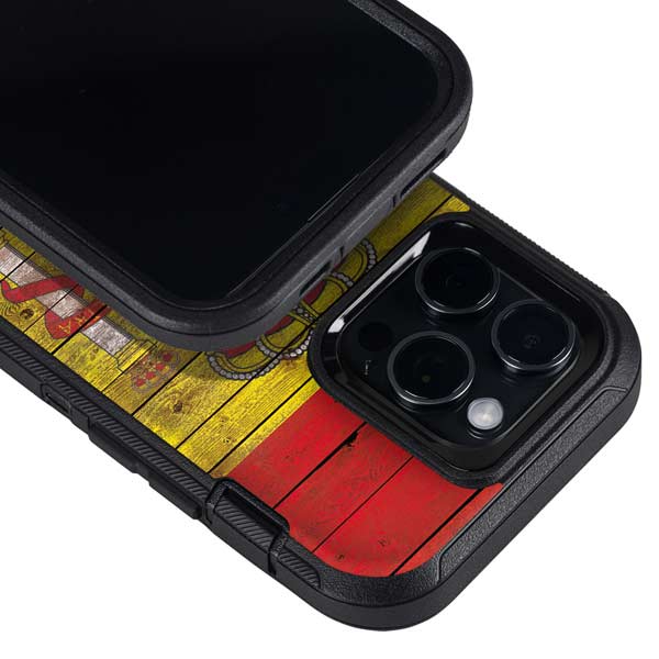 Spain Flag Dark Wood Otterbox Defender iPhone Skin