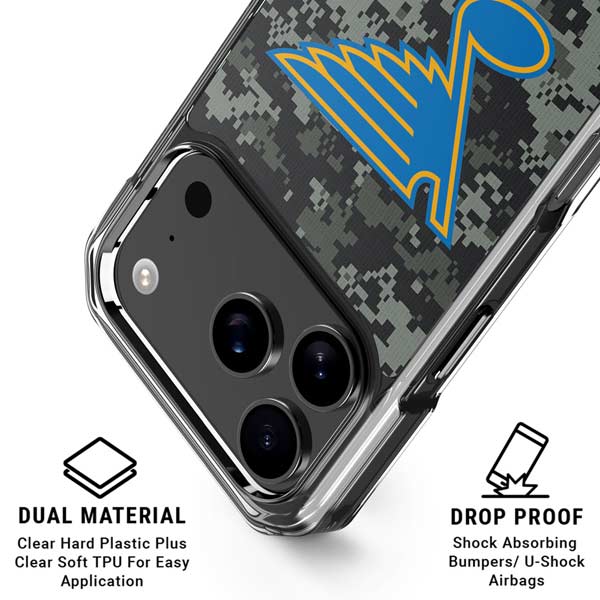 NHL St. Louis Blues Camo iPhone 17 Pro Clear Case