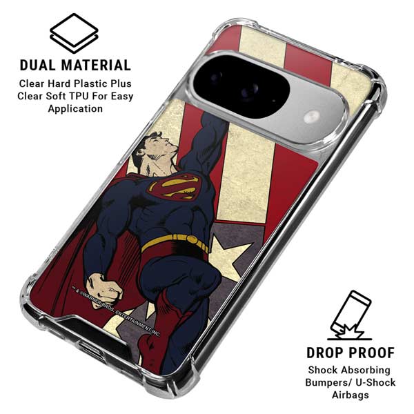 DC Comics Superman Vintage Pose American Flag Google Pixel 10 Clear Case