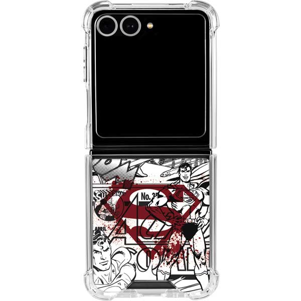 DC Comics Superman Comic Pattern Logo in Red Galaxy Z Flip7 Clear Case
