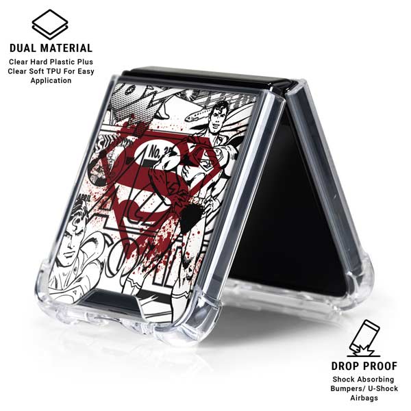 DC Comics Superman Comic Pattern Logo in Red Galaxy Z Flip7 Clear Case