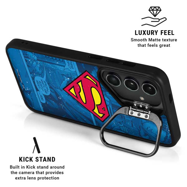 DC Comics Superman Logo Background Pattern Galaxy S25 Plus Kickstand Case