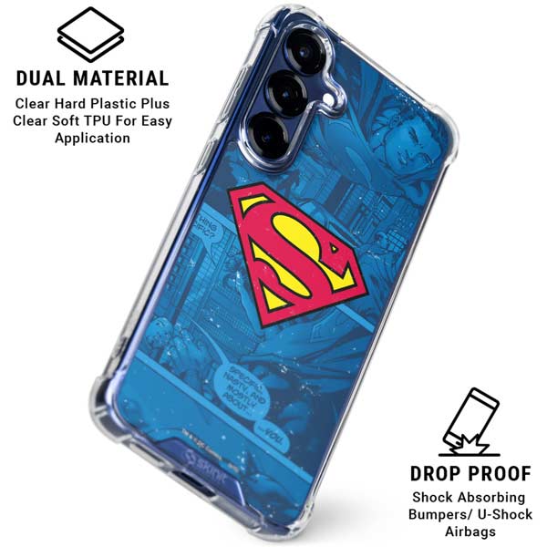 DC Comics Superman Logo Background Pattern Galaxy S25 Plus Clear Case
