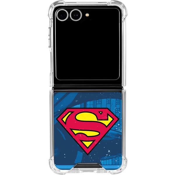 DC Comics Superman Logo Background Pattern Galaxy Z Flip7 Clear Case