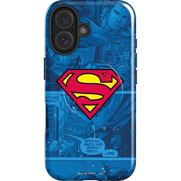 DC Comics Superman Logo Background Pattern iPhone 16 Plus Magsafe Impact Case