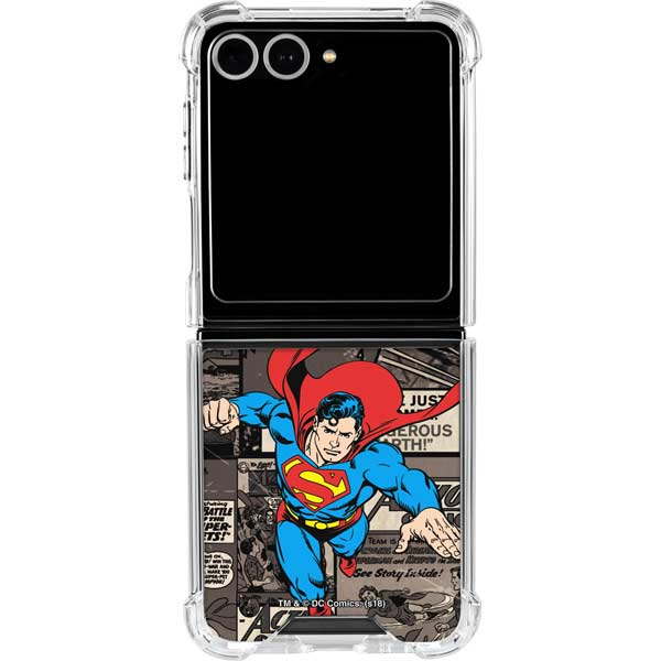 DC Comics Superman Vintage Action pose pattern Galaxy Z Flip7 Clear Case