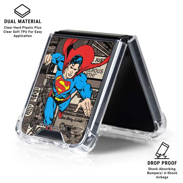DC Comics Superman Vintage Action pose pattern Galaxy Z Flip7 Clear Case