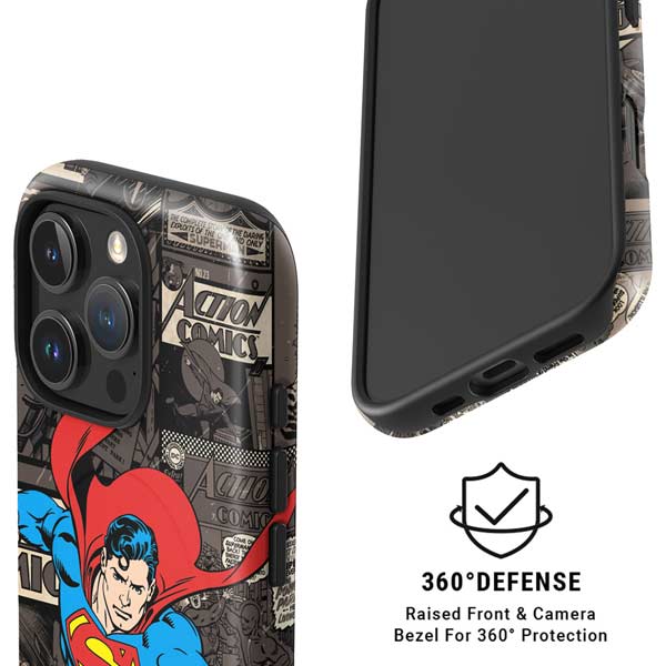 DC Comics Superman Vintage Action pose pattern iPhone 16 Pro Max Magsafe Impact Case