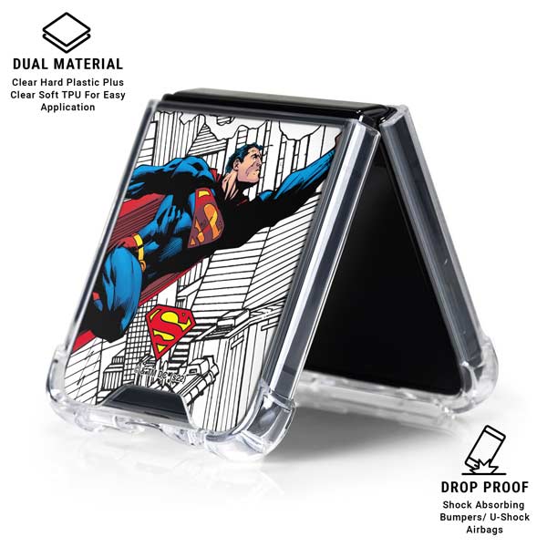 DC Comics Superman Super Speed Flying Over City Galaxy Z Flip7 Clear Case