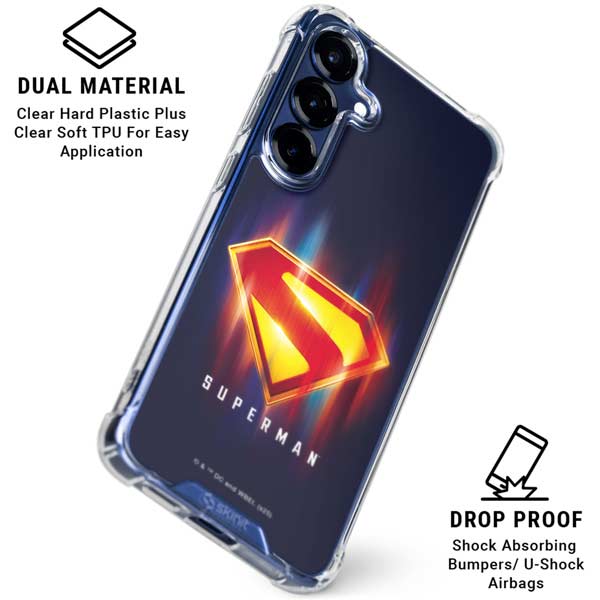 Superman 2025 Energy Shield Neon Emblem Galaxy S25 Plus Clear Case