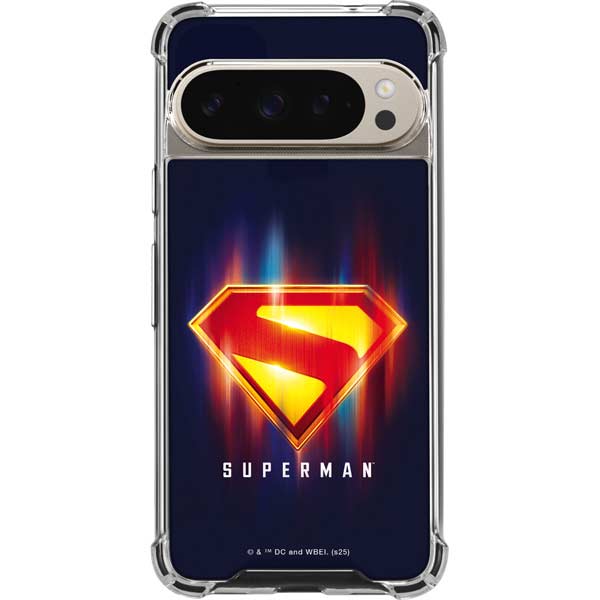 Superman 2025 Energy Shield Neon Emblem Google Pixel 9 Pro XL Clear Case
