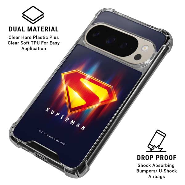 Superman 2025 Energy Shield Neon Emblem Google Pixel 9 Pro XL Clear Case