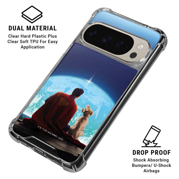 Superman 2025 Superman & Krypto watch the Earth Google Pixel 9 Pro XL Clear Case