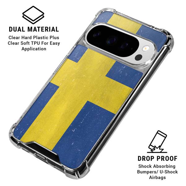 Sweden Flag Distressed Google Pixel 10 Pro Clear Case