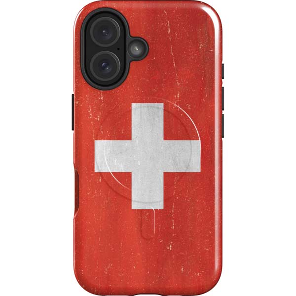 Switzerland Flag Distressed iPhone 16 Magsafe Impact Case