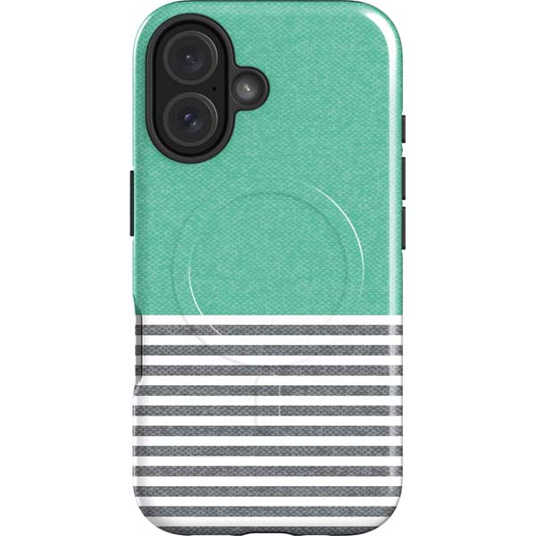 Teal and Grey Stripes iPhone 16 Plus Magsafe Impact Case