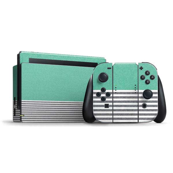 Teal and Grey Stripes Nintendo Skins