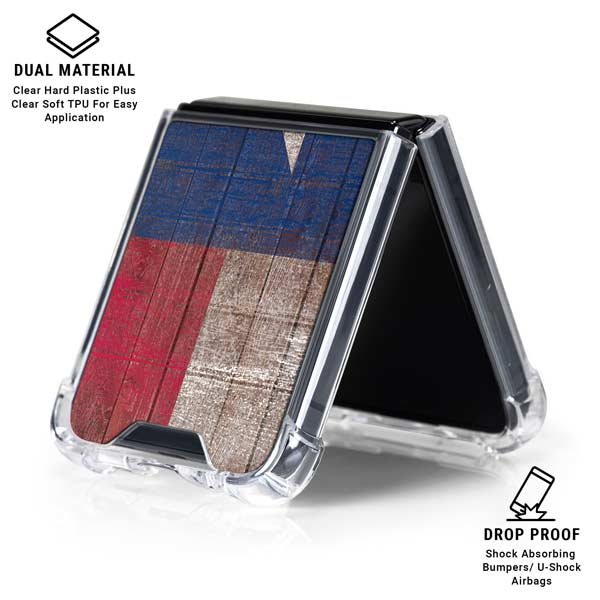 Texas Flag Dark Wood Galaxy Z Flip7 Clear Case