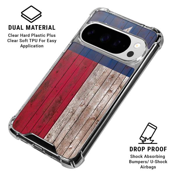 Texas Flag Dark Wood Google Pixel 10 Pro Clear Case