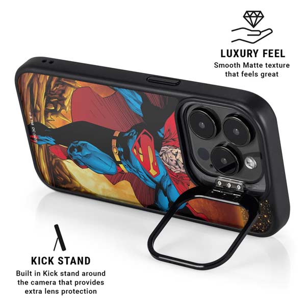 DC Comics Superman Action Pose Art By Jim Lee iPhone 14 Pro Kickstand Case