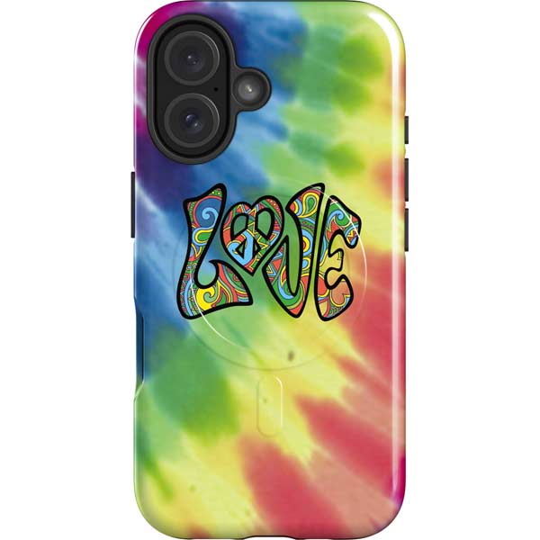 Liquid Blue Tie Dye Peace & Love iPhone 16 Magsafe Impact Case
