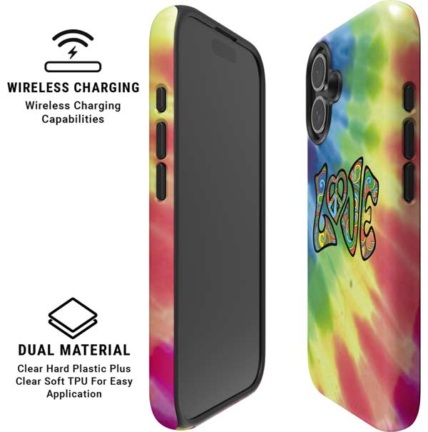 Liquid Blue Tie Dye Peace & Love iPhone 16 Magsafe Impact Case