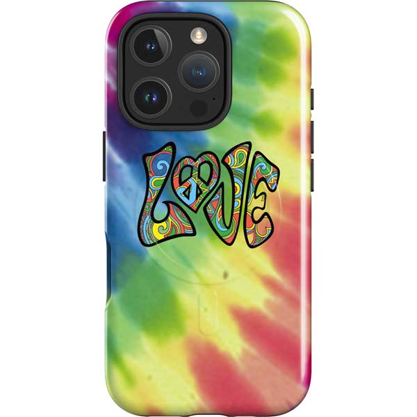 Liquid Blue Tie Dye Peace & Love iPhone 16 Pro Max Magsafe Impact Case