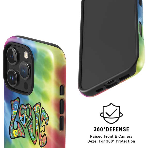 Liquid Blue Tie Dye Peace & Love iPhone 16 Pro Max Magsafe Impact Case