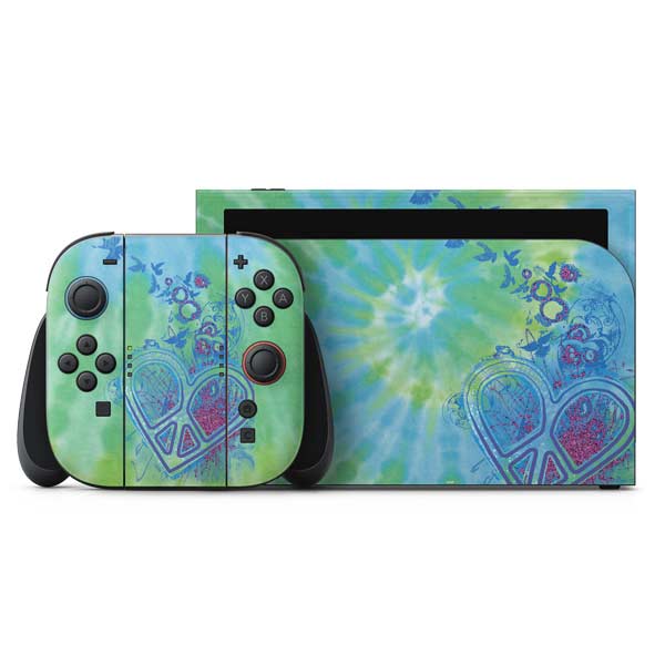Liquid Blue Tie Dye Peace Heart Nintendo Switch 2 (2025) with Joy-Con Skin