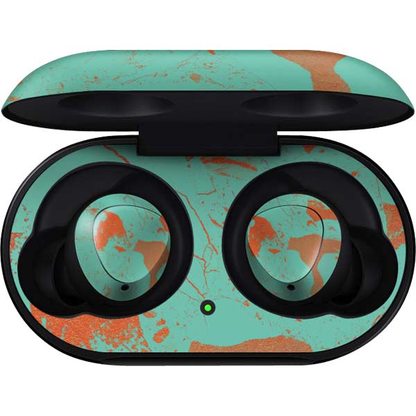 Turquoise and Orange Marble Galaxy Buds Skin
