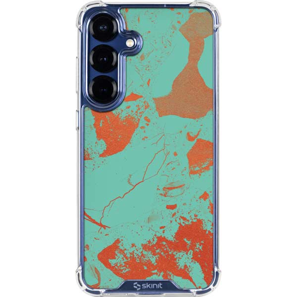 Turquoise and Orange Marble Galaxy S25 FE Clear Case