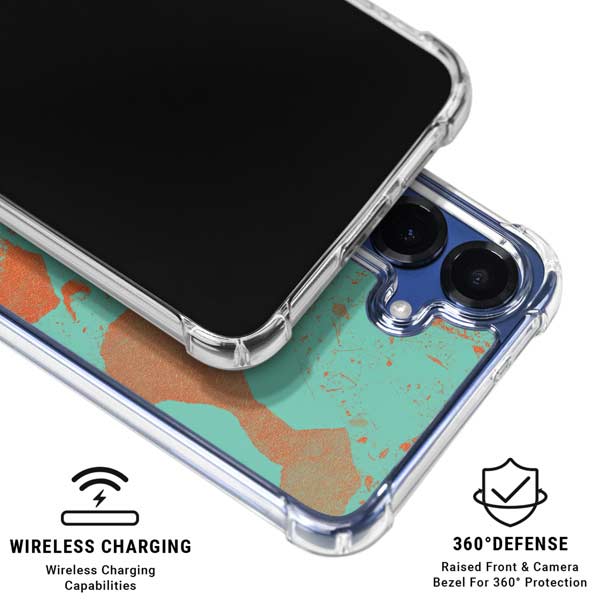 Turquoise and Orange Marble Galaxy S25 FE Clear Case