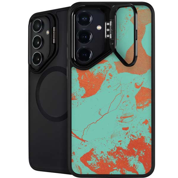Turquoise and Orange Marble Galaxy S26 Plus Kickstand Case