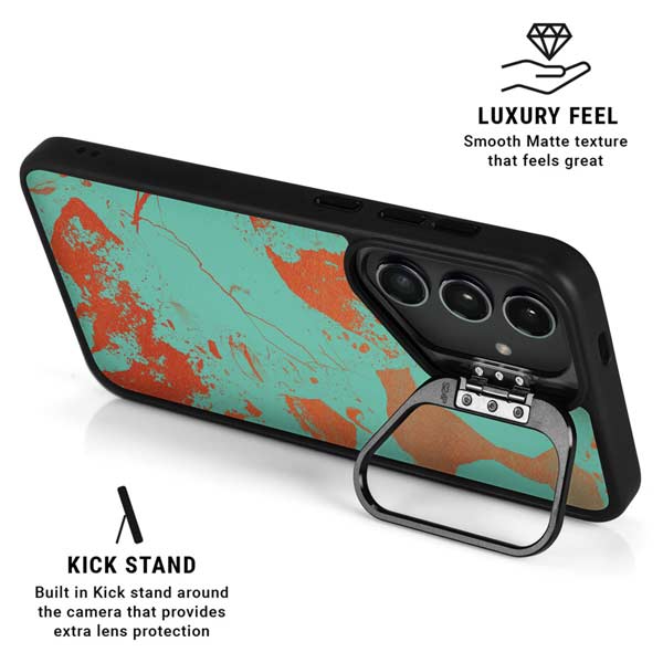 Turquoise and Orange Marble Galaxy S26 Plus Kickstand Case