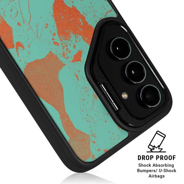 Turquoise and Orange Marble Galaxy S26 Plus Kickstand Case