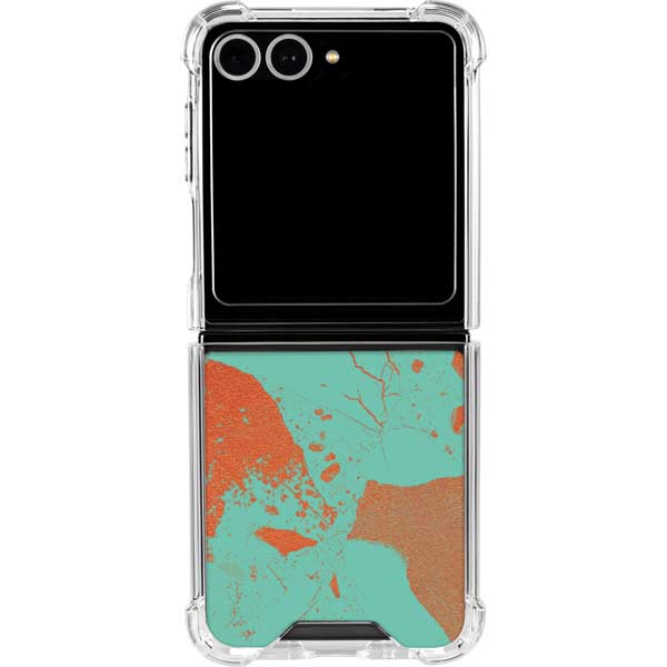 Turquoise and Orange Marble Galaxy Z Flip7 Clear Case