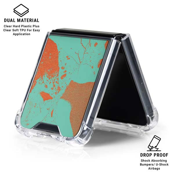 Turquoise and Orange Marble Galaxy Z Flip7 Clear Case