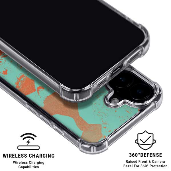 Turquoise and Orange Marble iPhone 17 Clear Case