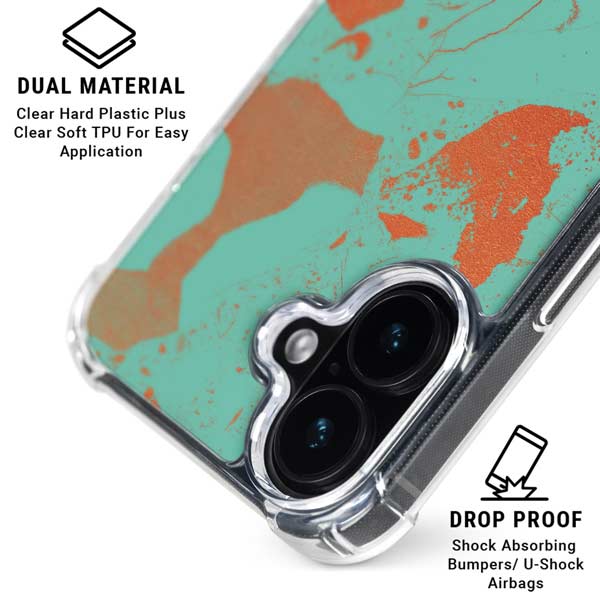 Turquoise and Orange Marble iPhone 17 Clear Case