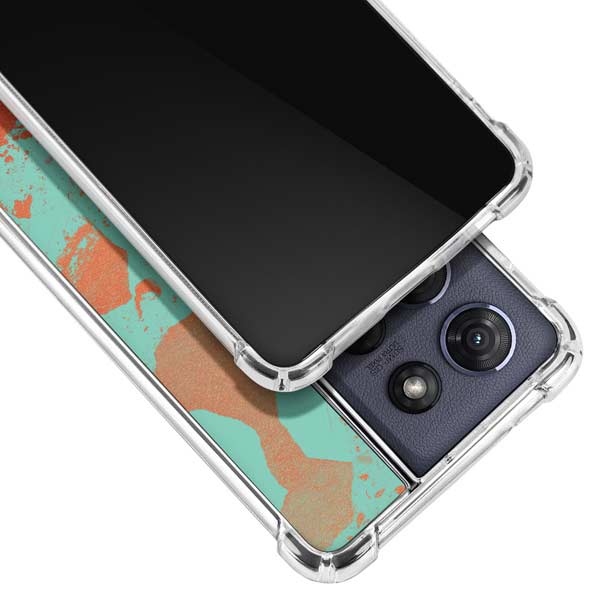 Turquoise and Orange Marble Moto G 5G (2025) Clear Case