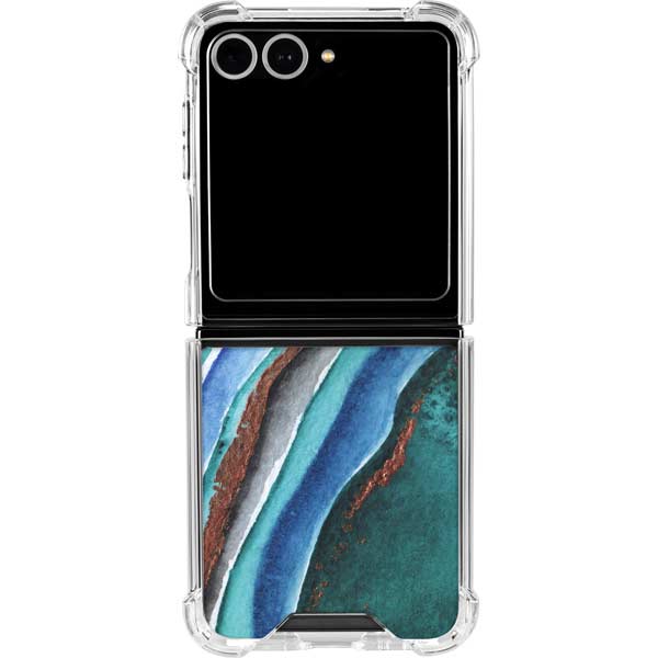 Turquoise Watercolor Geode Galaxy Z Flip7 Clear Case