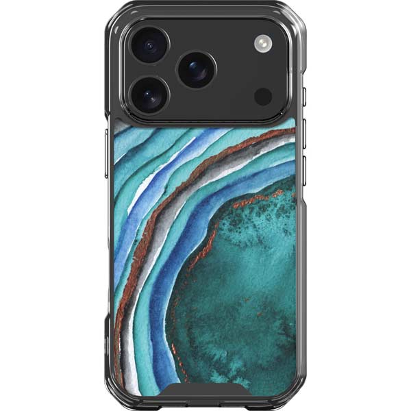 Turquoise Watercolor Geode iPhone 17 Pro Clear Case