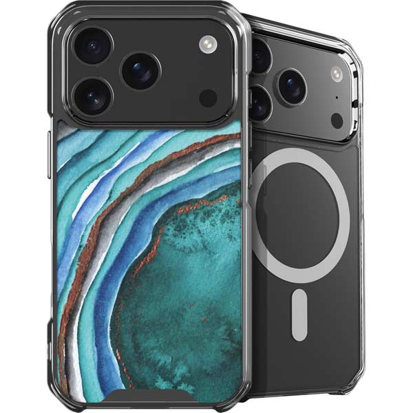 Turquoise Watercolor Geode iPhone 17 Pro Max MagSafe Case