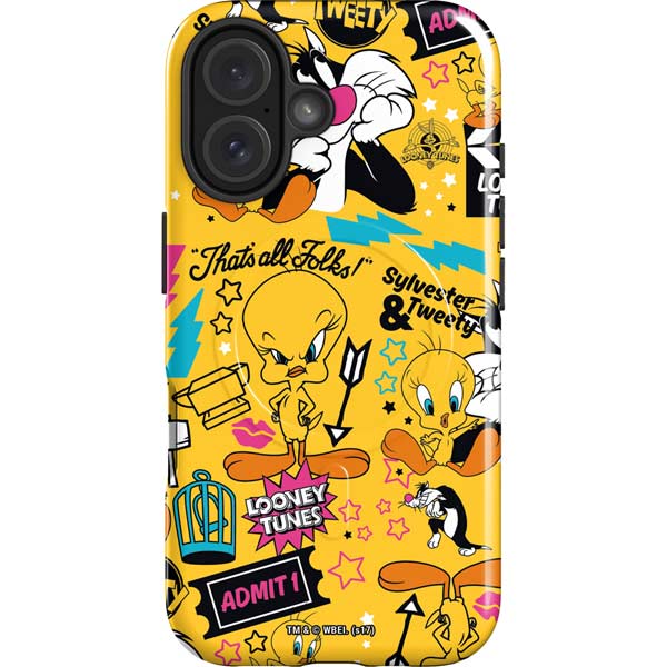 Looney Tunes Tweety and Sylvester Patches iPhone 16 Magsafe Impact Case